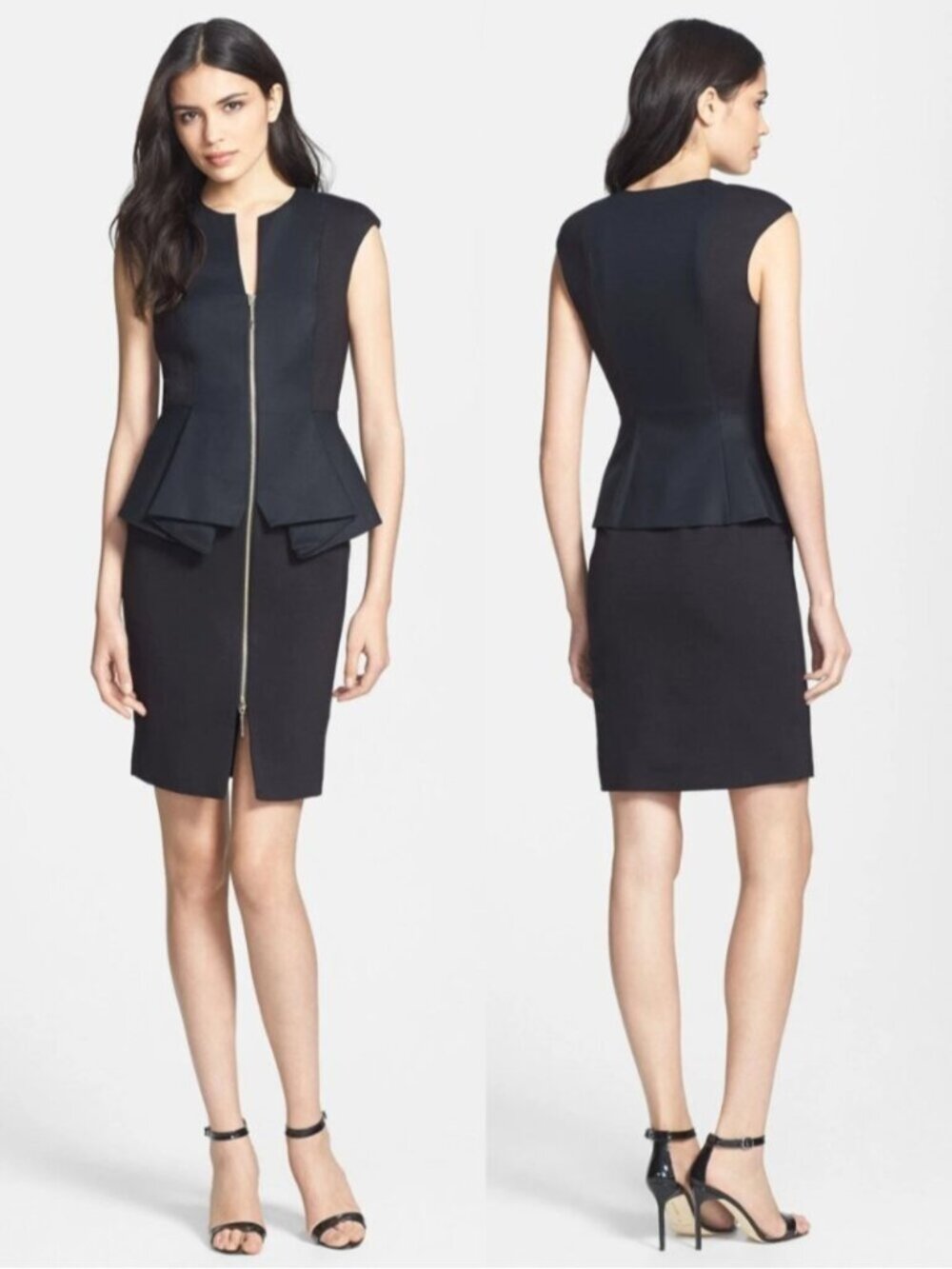 Ted Baker London Black Zipper Front Peplum Jamthun Dress